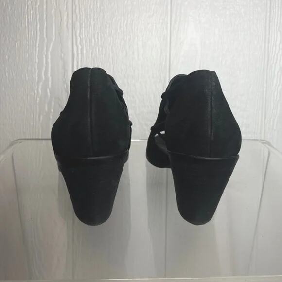 EILEEN FISHER “Nikki” Black Leather Open-Toe Booties US 7.5 - Picture 7 of 9